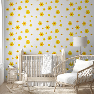 Vintage Yellow Retro Daisy Flower Peel and Stick Wallpaper