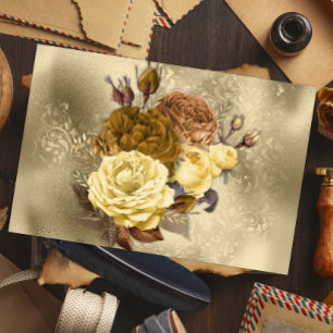 Vintage Yellow Rose Bouquet Gold  Tissue Paper