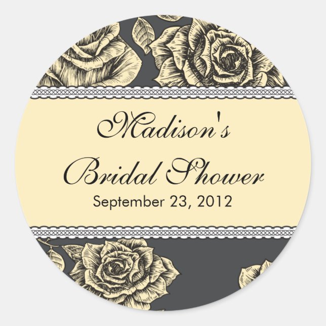 Vintage Yellow Rose Bridal Shower Sticker (Front)