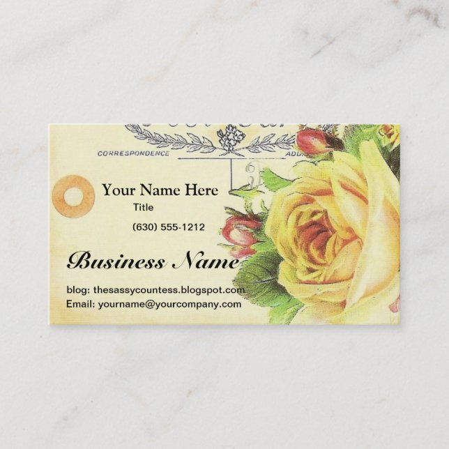 Vintage Yellow Rose Business Card (Front)