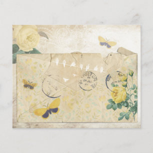 Vintage Yellow Rose & Butterfly Scrapbook Paper