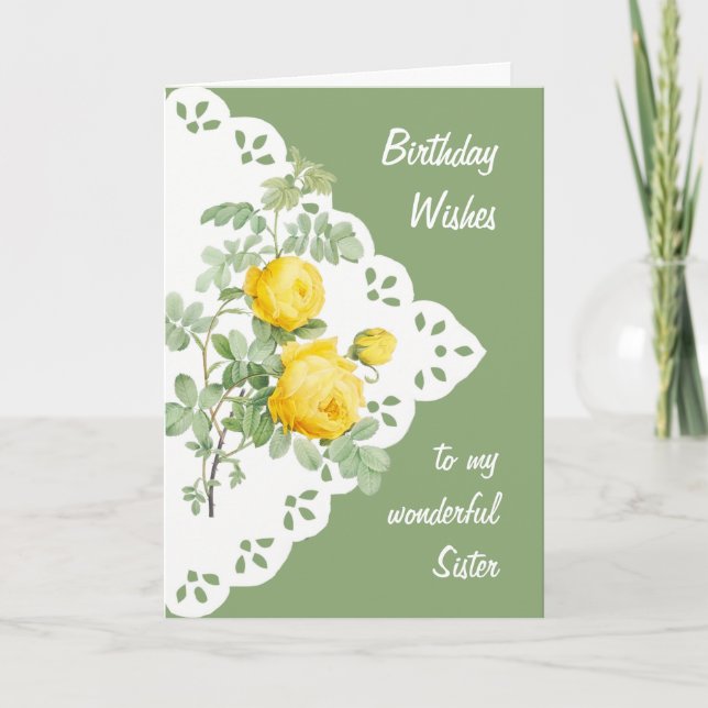 Vintage Yellow Rose Flower Sister Card (Front)