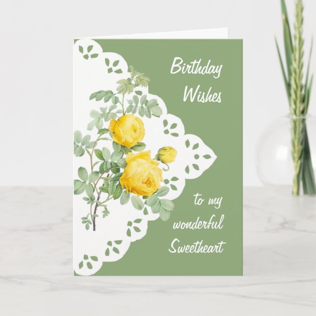 Vintage Yellow Rose Flower Sweetheart Card (Front)