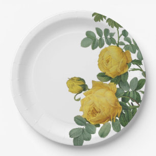 Vintage yellow rose painting paper plate