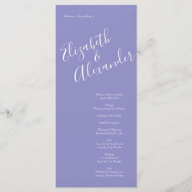 Vintage Yellow Rose Wedding with Periwinkle Menu (Front)