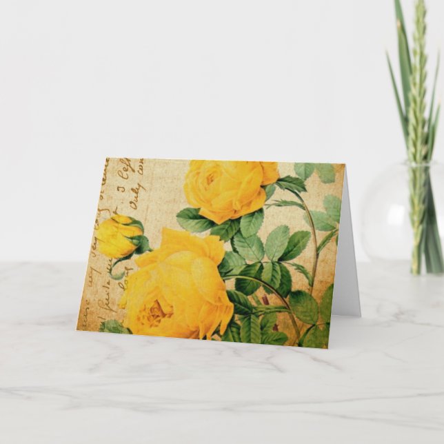 Vintage Yellow Roses, Birthday Card (Front)