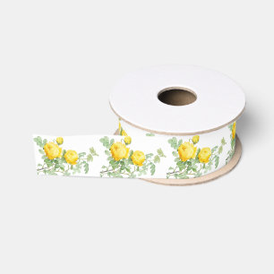 Vintage Yellow Roses Elegant Pattern Grosgrain Ribbon