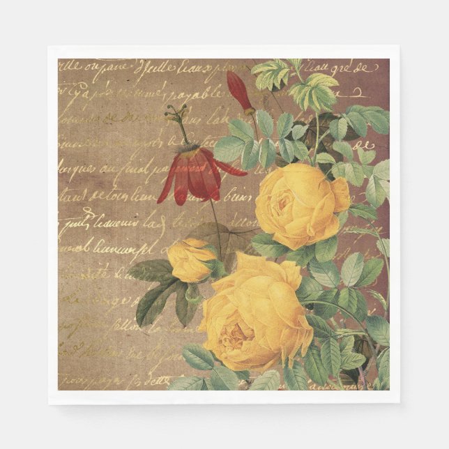 Vintage Yellow Roses Napkin (Front)