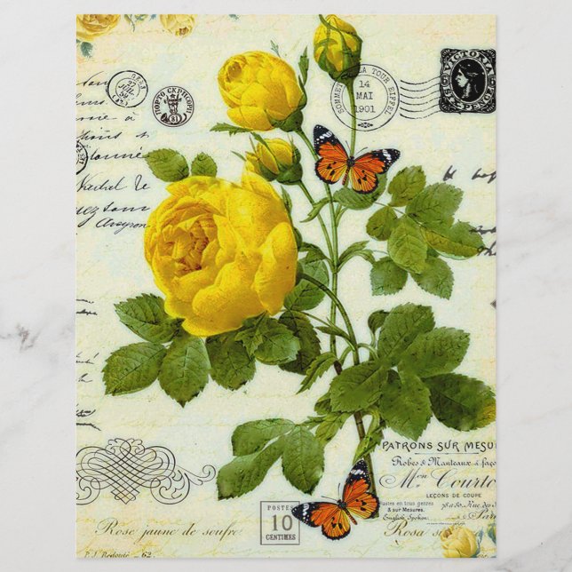 Vintage yellow roses origami paper (Front)