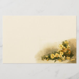 Vintage yellow roses painting stationery paper
