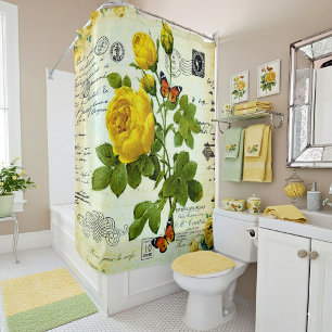 Vintage yellow roses shower curtain