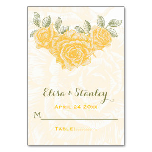 Vintage yellow roses wedding folded escort card