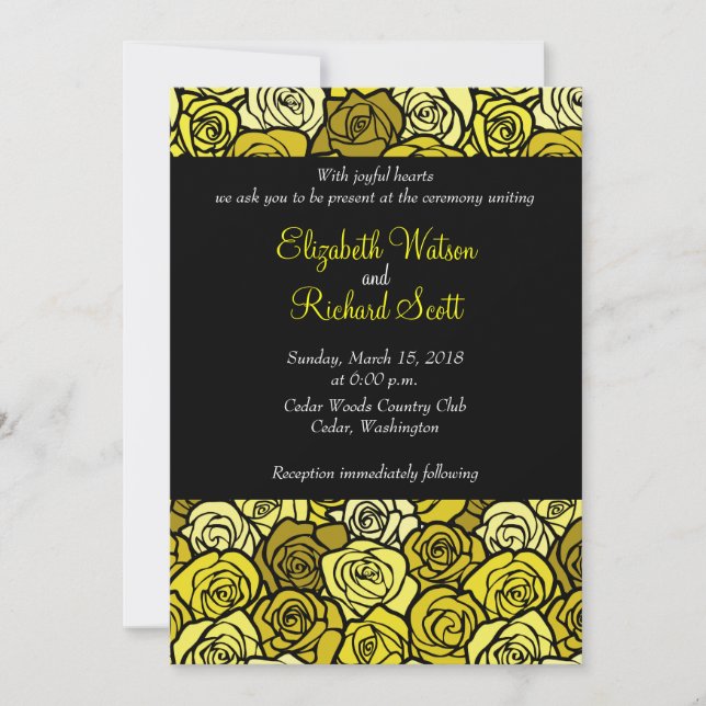 Vintage Yellow roses wedding invitation (Front)
