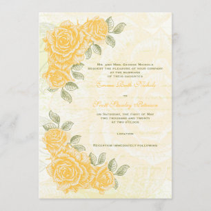 Vintage yellow roses wedding invitation