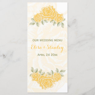 Vintage yellow roses wedding Menu card