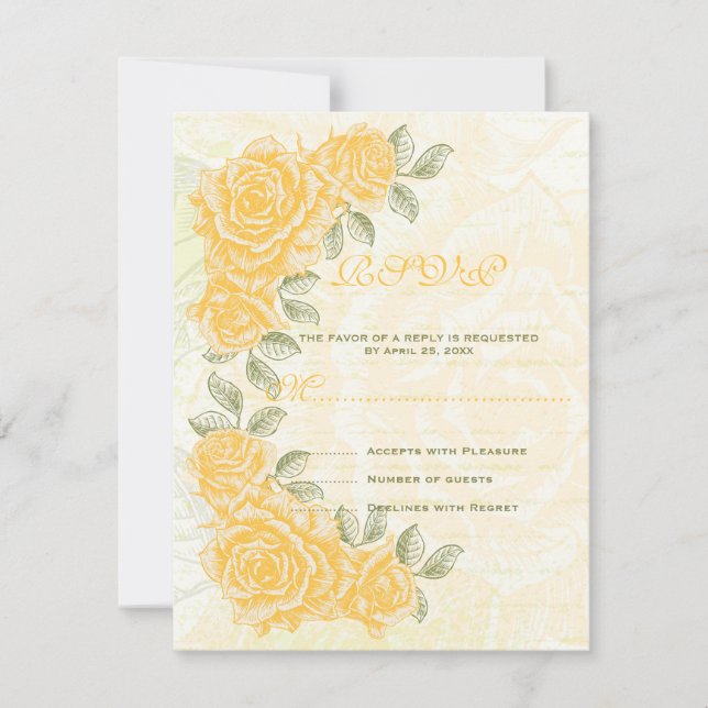 Vintage yellow roses wedding RSVP response card (Front)