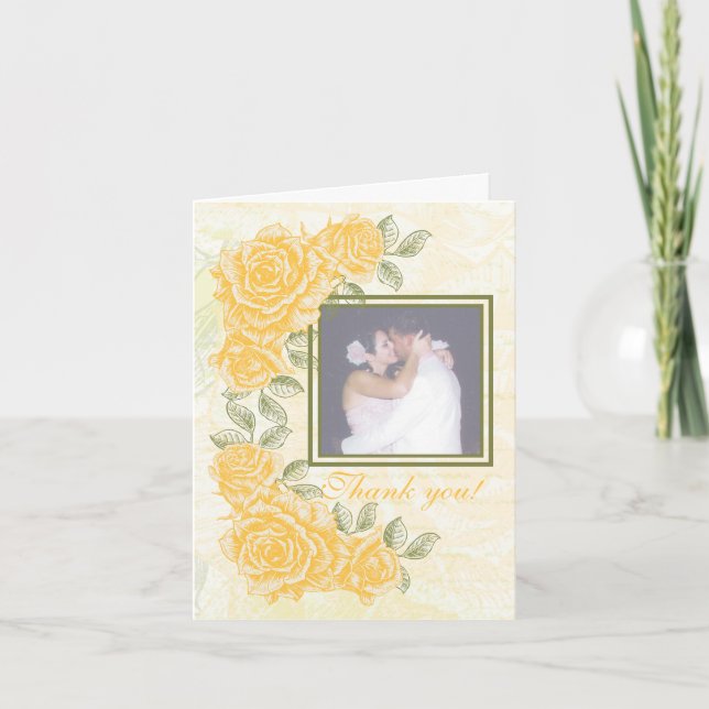 Vintage yellow roses wedding Thank You note card (Front)