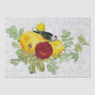 Vintage Yellow Roses with Songbird and Damask  Tissue Paper