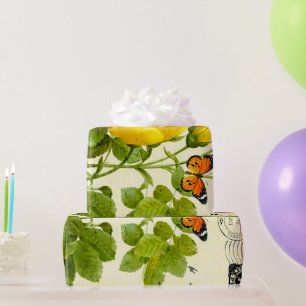 vintage yellow roses wrapping paper