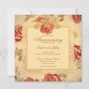 Vintage yellow rustic red rose custom anniversary save the date