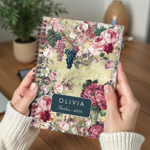 Vintage Yellow Shabby Chic Roses Vase Notebook