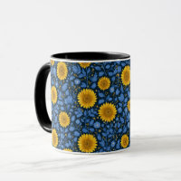 Vintage Yellow Sunflower Blue Floral Pattern