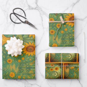 Vintage Yellow Sunflower Garden Art Nouveau Wrapping Paper Sheet