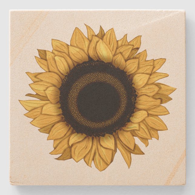 Vintage Yellow Sunflower Stone Coaster (Front)
