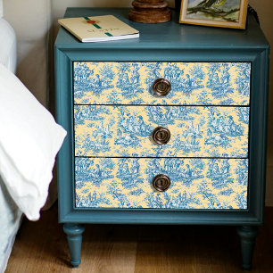 Vintage Yellow Teal Floral Toile de Jouy Tissue Paper