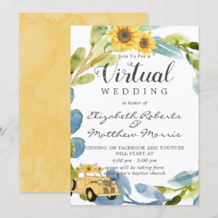 Vintage Yellow Truck Sunflowers Virtual Wedding In Invitation