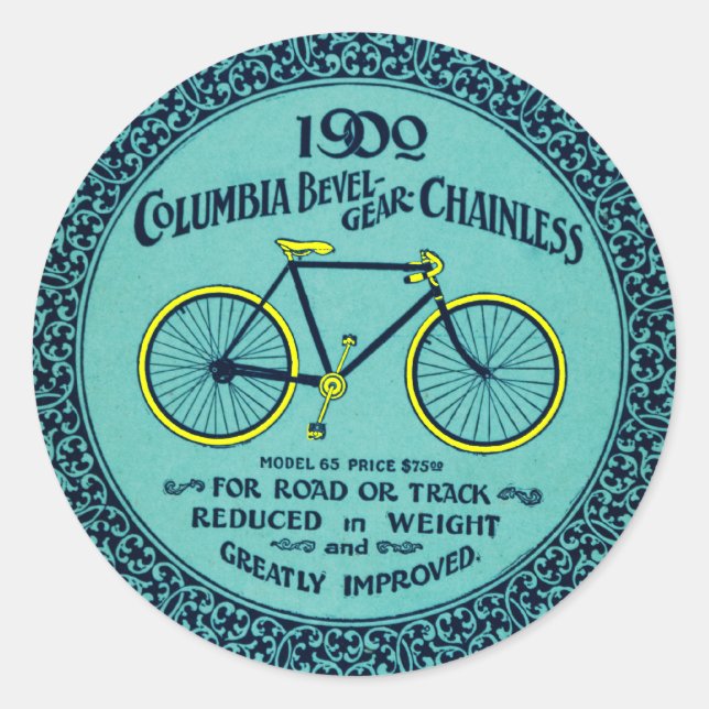 Vintage Yellow Turquoise Columbia Bicycle Sticker (Front)