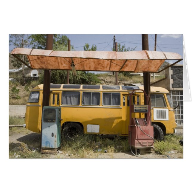 Vintage Yellow Van and Old Petrol/Gas Station (Front Horizontal)