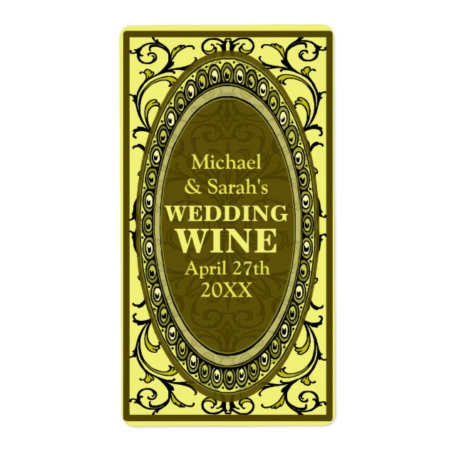 Vintage Yellow Victorian Wedding Wine Labels (Front)