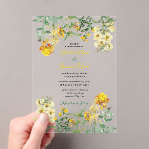 Vintage Yellow Watercolor Floral Botanical Wedding Acrylic Invitations