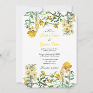Vintage Yellow Watercolor Floral Botanical Wedding Invitation