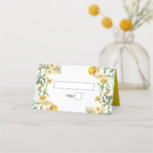 Vintage Yellow Watercolor Floral Botanical Wedding Place Card