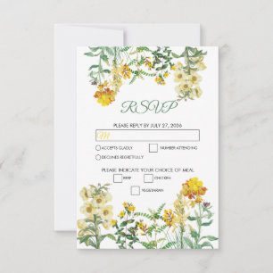 Vintage Yellow Watercolor Floral Botanical Wedding RSVP Card
