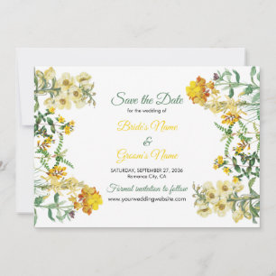 Vintage Yellow Watercolor Floral Botanical Wedding Save The Date