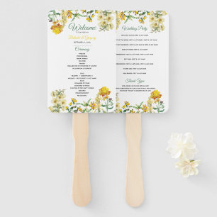 Vintage Yellow Watercolor Floral Wedding Program Hand Fan