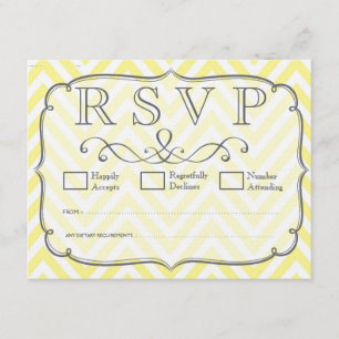 Vintage Yellow & White Chevron Wedding RSVP Cards