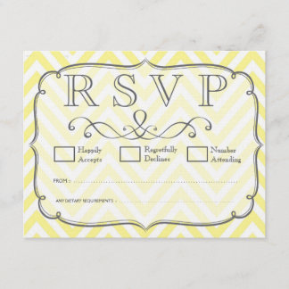 Vintage Yellow & White Chevron Wedding RSVP Cards