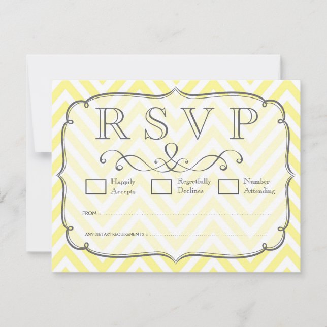 Vintage Yellow & White Chevron Wedding RSVP Cards (Front)