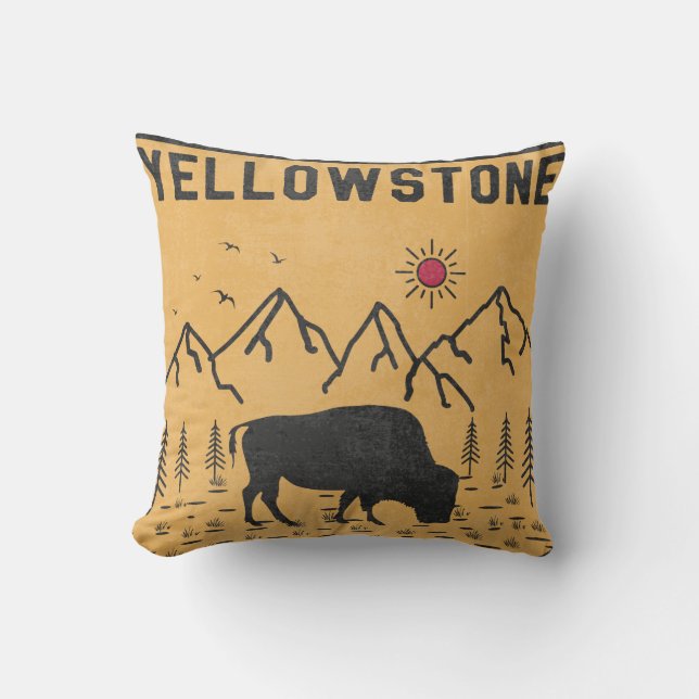 Vintage Yellowstone National Park Bison Wyoming Cushion (Front)