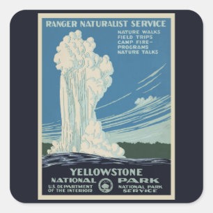 Vintage Yellowstone National Park Old Faithful Square Sticker