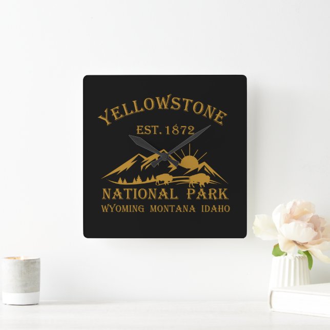 Vintage Yellowstone National Park Square Wall Clock (Home)