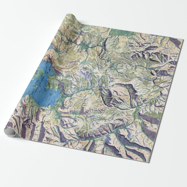 Vintage Yellowstone National Park Topographical Wrapping Paper (Unrolled)