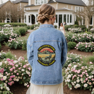 Vintage Yellowstone National Park wolf mountains Denim Jacket