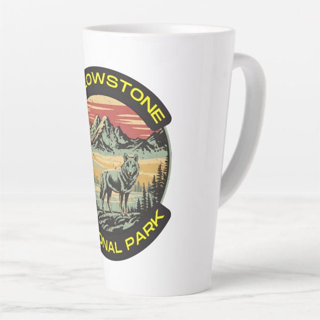 Vintage Yellowstone National Park wolf mountains Latte Mug (Right Angle)