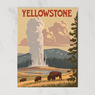 Vintage Yellowstone: Old Faithful Eruption Postcard