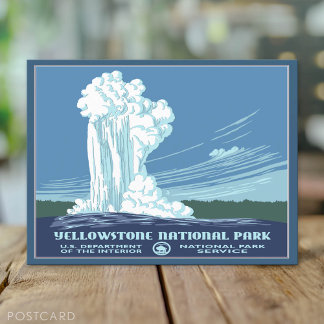 Vintage Yellowstone WPA Travel - Old Faithful Postcard